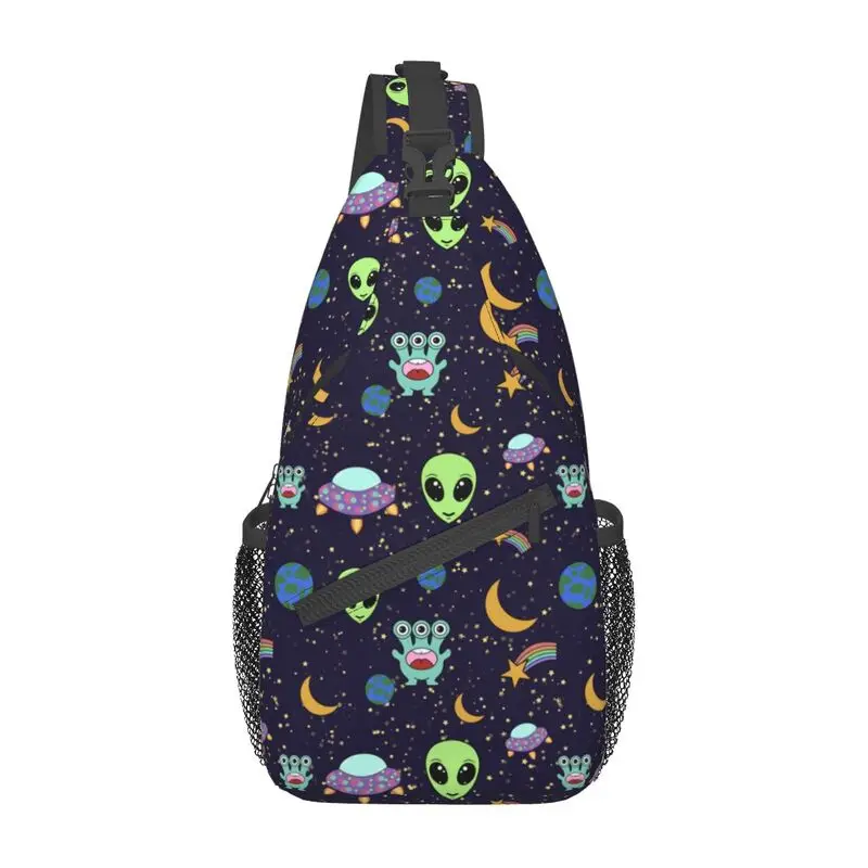 Customized Lovable Alien Sling Bags Men Fashion Cartoon Shoulder Crossbody Chest Backpack Travel Hiking Daypack