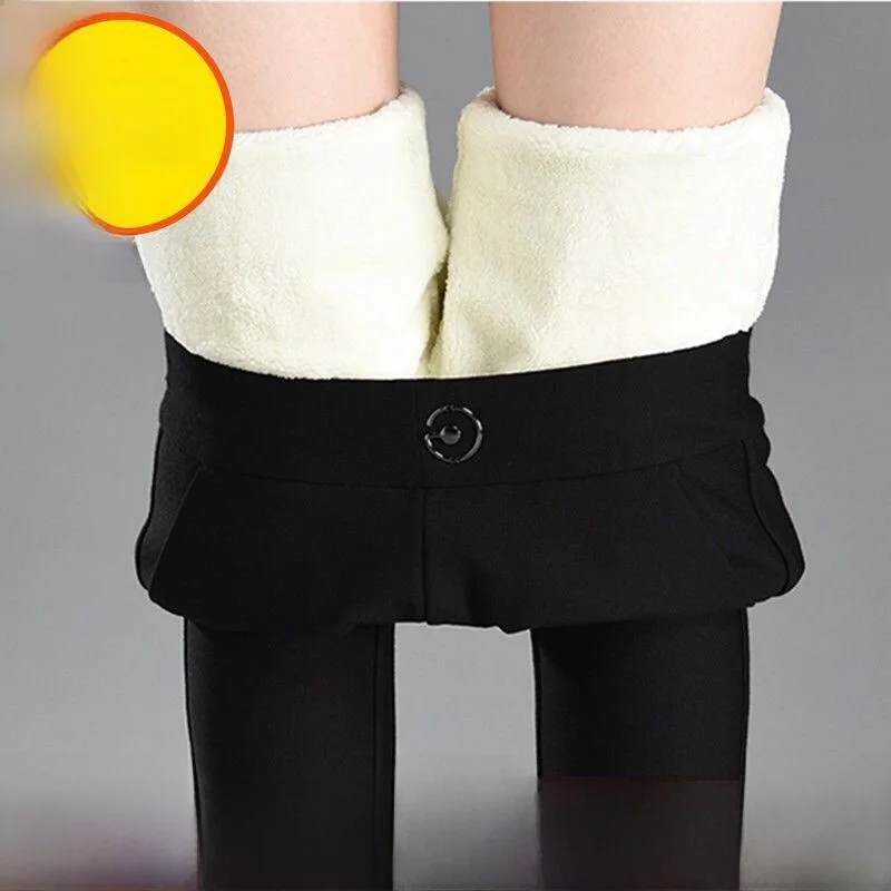 Women's High Elasticity Fleece Lined Casual Trousers Autumn Winter Warm Outerwear Pants Thickened Lamb Velvet plus Size