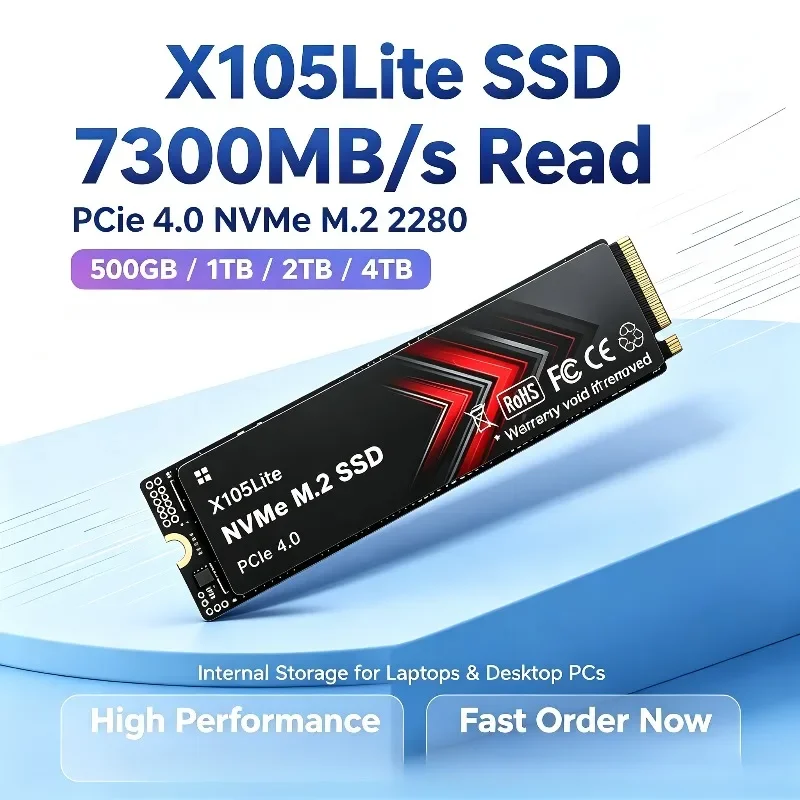 X105Lite M.2 2280 PCIe 4.0 NVMe SSD 500GB/1TB/2TB/4TB, 7300MB/s Seq Read, Internal Storage for Laptops and Desktop PC Systems.