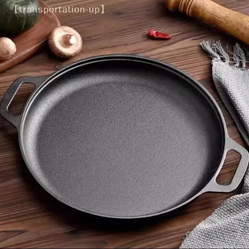 Plancha redonda de hierro fundido de 28/30cm para crepes y Pizza con asas dobles, sartén para barbacoa, sartén para acampar, sartén para Pizza, olla de cocina