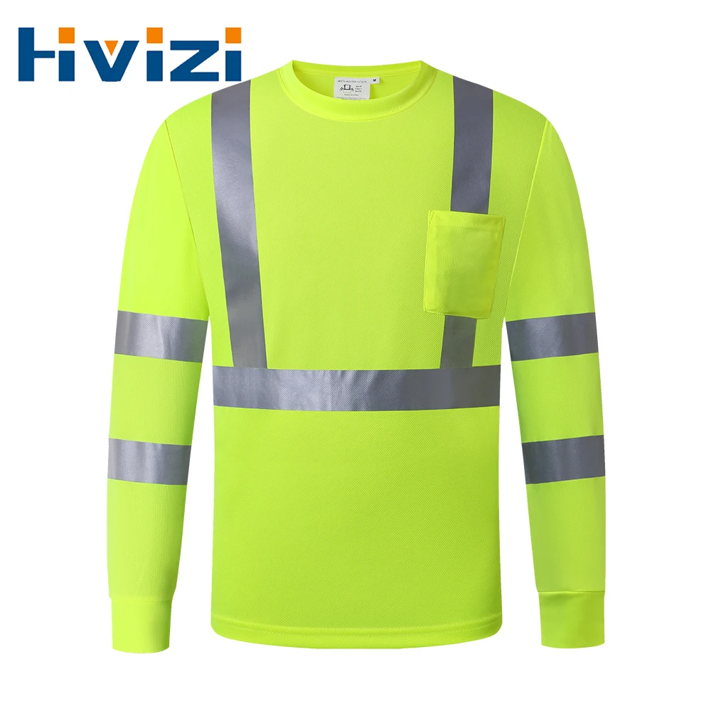 Reflective Shirt Men Construction Plus Size S-5XL Hi Vis Long Sleeve Workwear Shirt with Pocket High Visibility Safety Work Wear