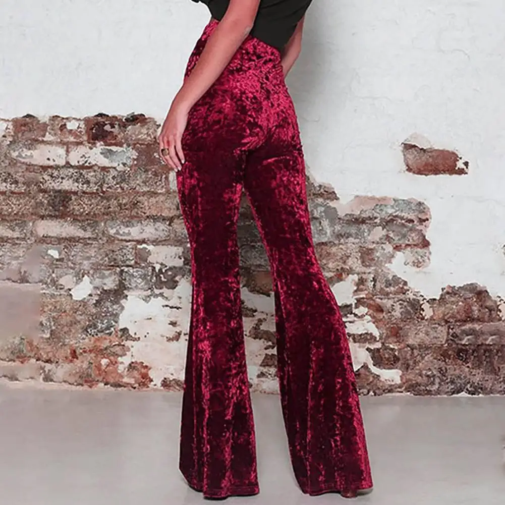 Women High Waist Velvet Pants Retro Solid Color Flared Pants Pantalones De Mujer High Waist Casual Trousers брюки женские