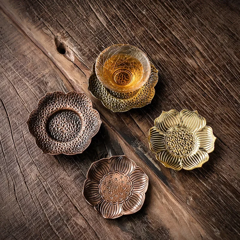 صواني شاي نحاسية عتيقة مضادة للحروق ، حامل أكواب ، وسادة حصيرة ، شاي كونغ فو ، قاعدة قهوة ، طراز ياباني ، إكسسوارات حفل