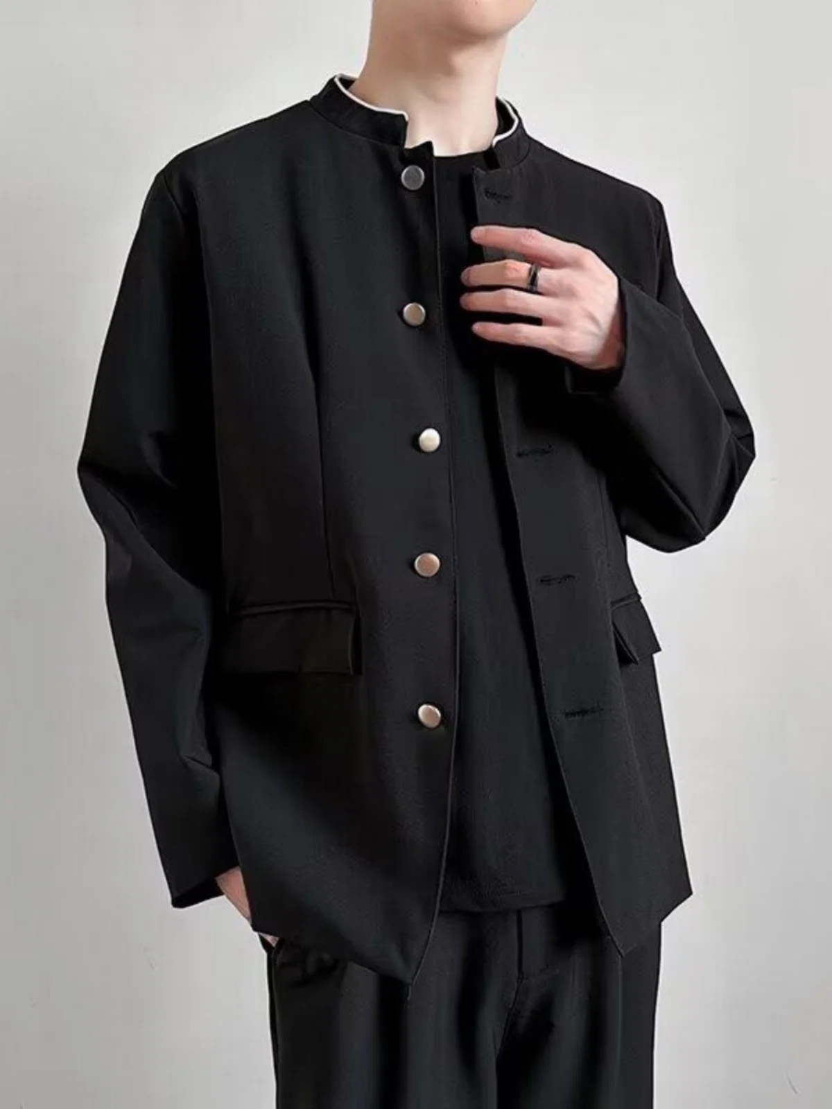 

New Chinese Sle ort Jaet for Boys Adult Ceremony Clothing Stand Collar irt Spring Autumn College Sle Outerwear