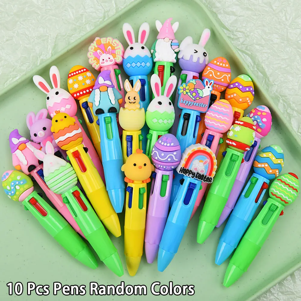 

10 PCS Easter Ballpoint Pens, Bunny and Egg Toppers - Cute 4 Color Mini Gel Pens for Easter Basket Stuffers,Fun Easter Supplies