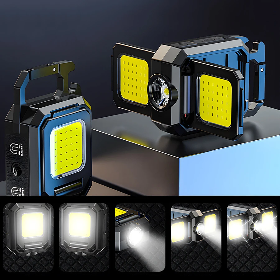 Mini Flashlight Keychain Light COB Camping Lamp USB Rechargeable Foldable Outdoor Lights Super Bright Portable Emergency Lantern