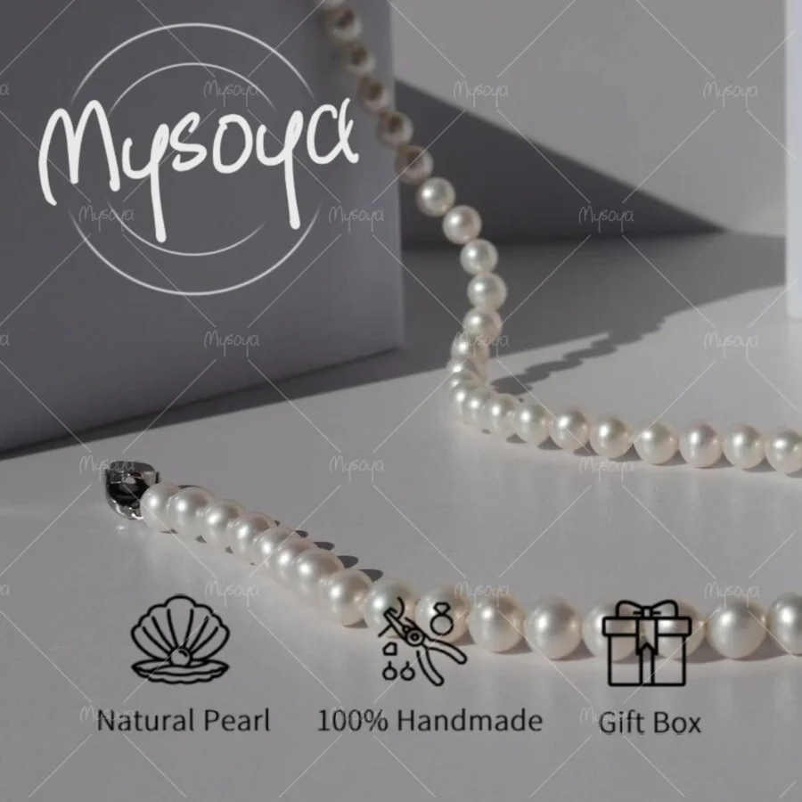 

Ожерелье из пресноводного жемчуга MYSOYA, жемчужины 7-8 мм, в подарочной коробке, подарок на день рождения, свадебные украшения, подарок для него/нее