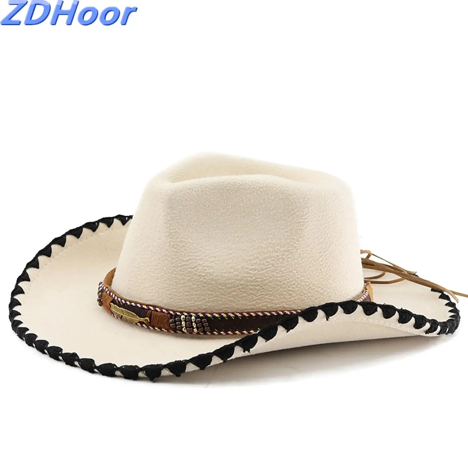 

Adult Western Cowgirl Cowboy Hat for Men Women Vintage Wide Brim Roll Up Hat with Buckle Belt Head Accessories