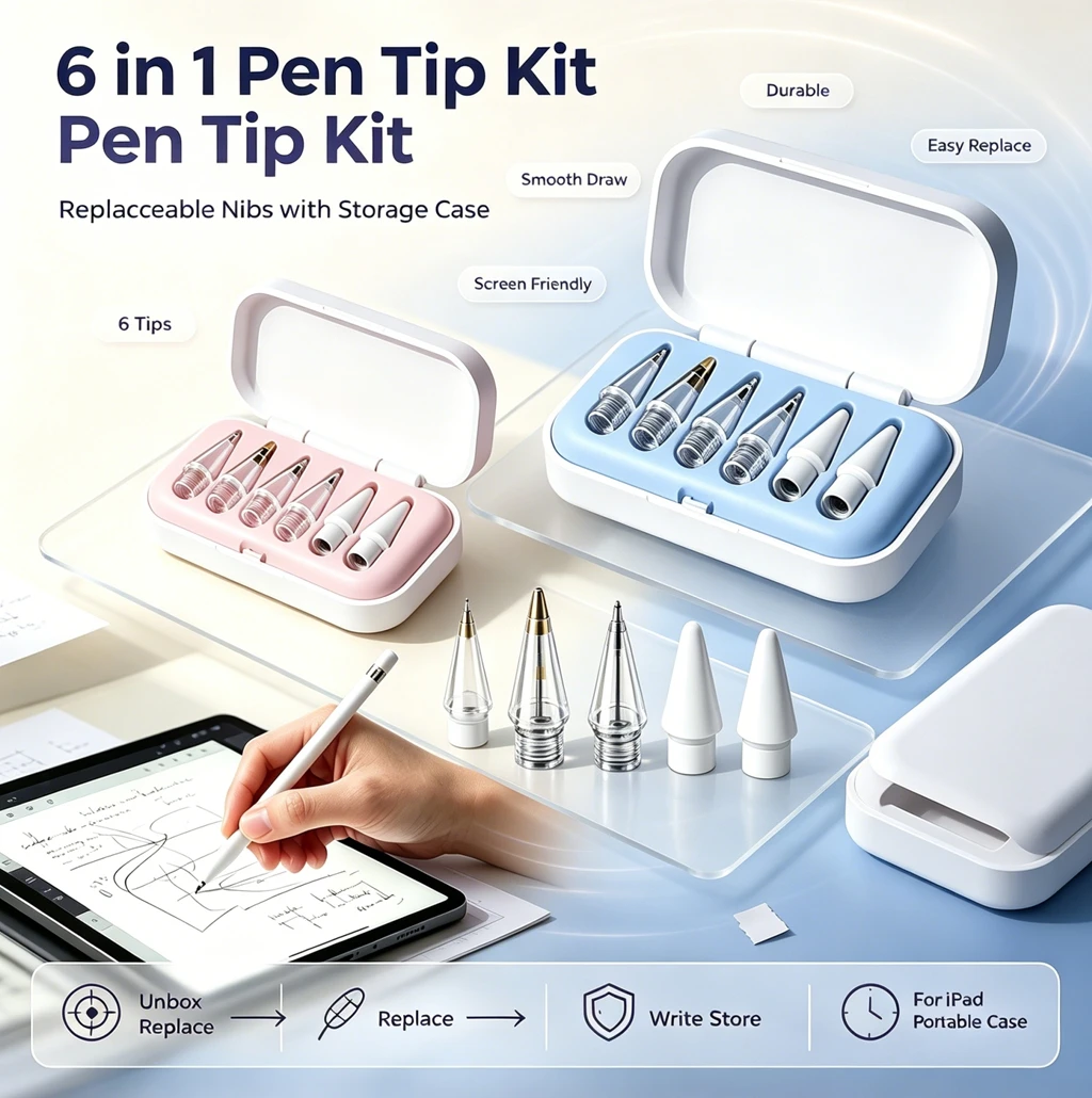 DIXSG 4/6PCS Replacement Pen Nibs For Apple Pencil 1st 2nd Gen Pro USB-C, High Precision Metal Tips Drawing Nib With Portable