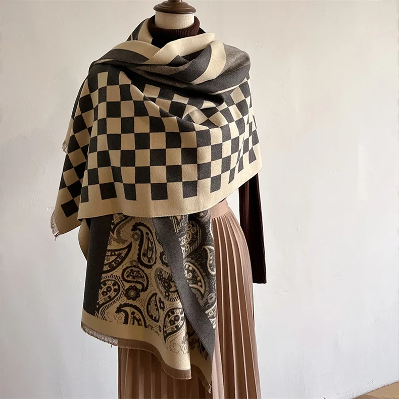 Double-sided cashew flower scarf women's autumn and winter versatile retro long shawl warm scarf