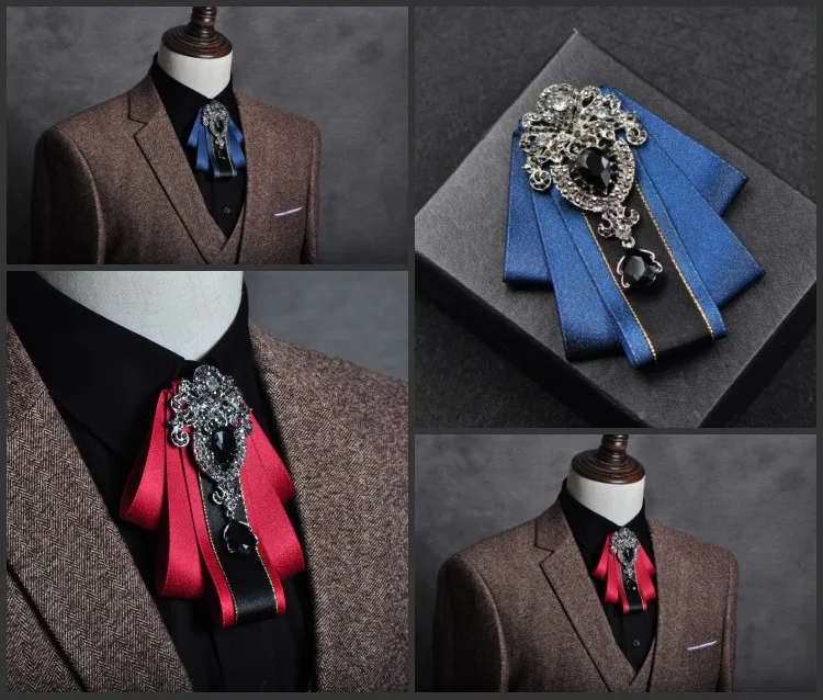 

Gorgeous Bow Tie Vintage Cameo Men's Fashion Diamod Ribbon Tassel Brooch Boys Elegant Costume Jewelry Collar Pin Girl Cravats