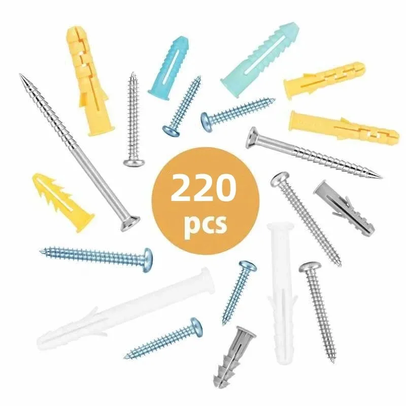 220 قطعة من مسامير التنصت الذاتية المعبأة والتوسع المكونات المطاطية مزيج دريوال مضلع المكونات المراسي مجموعة متنوعة