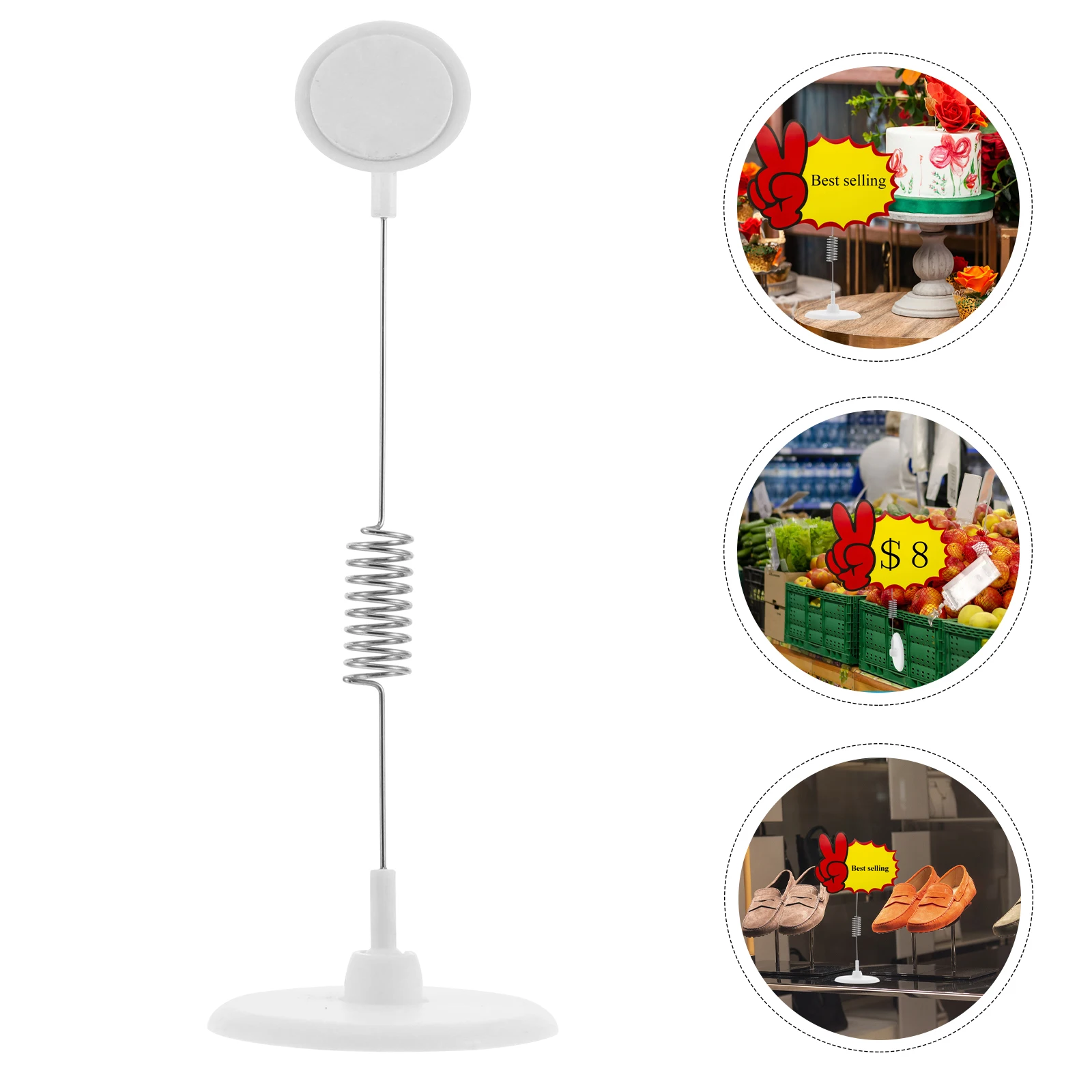 5-delige Spring Rocker Sign Prijskaartjehouder Zelfklevende labelstandaard Supermarkt Retail Display Rack Eenvoudige ronde plaatstandaard