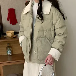 Winter Women's Cold Cotton Coat Parkas Warm Puffer Jacket Long Sleeve Single-breasted Pockets Student Quilted Jacket Short Tops