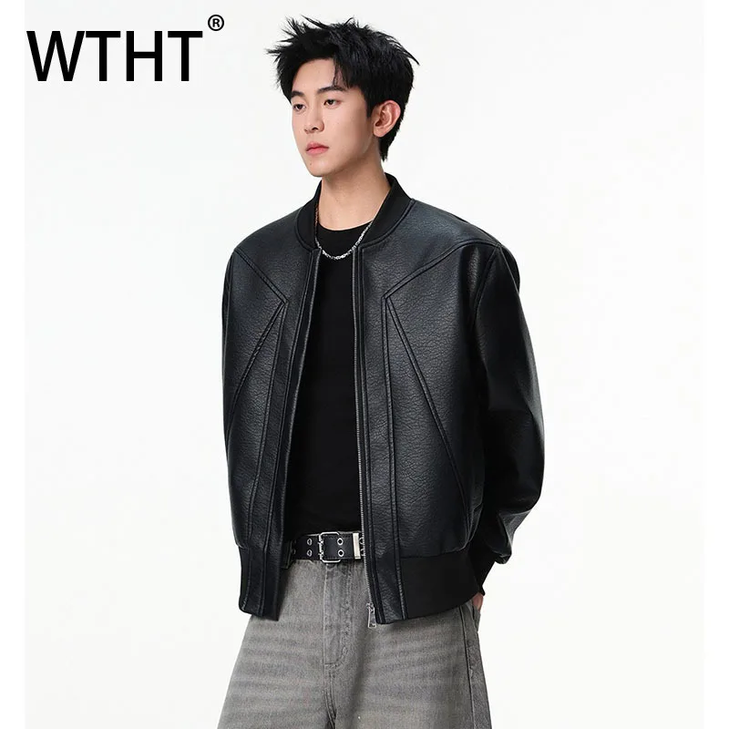 

WTHT модные мужские однотонные пальто со сращенными деконструктами, модные осенние куртки в американском стиле 2022, мужские куртки с воротником-стойкой 2A2238