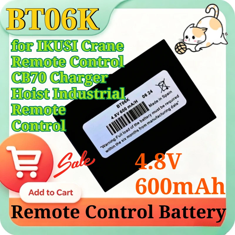BT06K 4.8V 600mAh Ni-MH Battery Replacement for IKUSI Crane Remote Control CB70 Charger Hoist Industrial Remote Control Battery