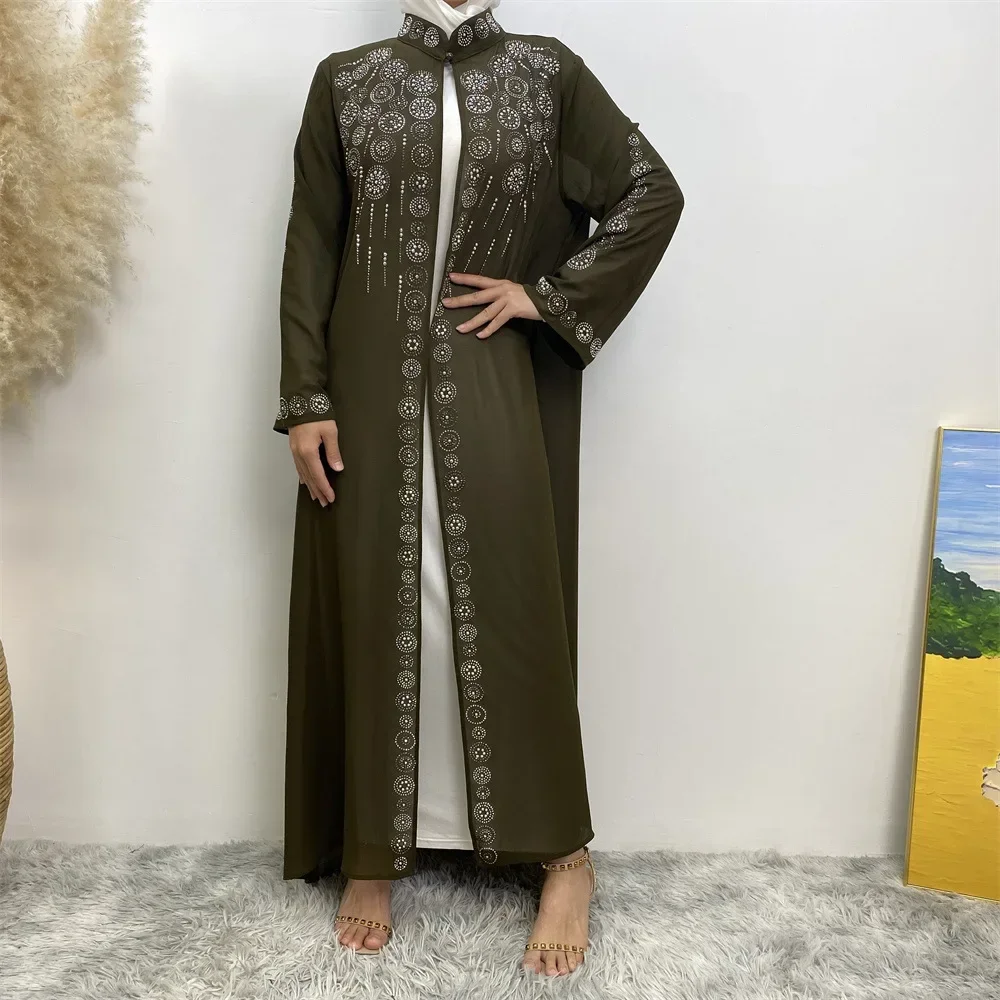 

Cardigan Dress Diamond Open Dubai Abaya Kaftan Muslim Dresses for Women Casual Kimono Robe Femme Caftan Turkish Islamic Clothes