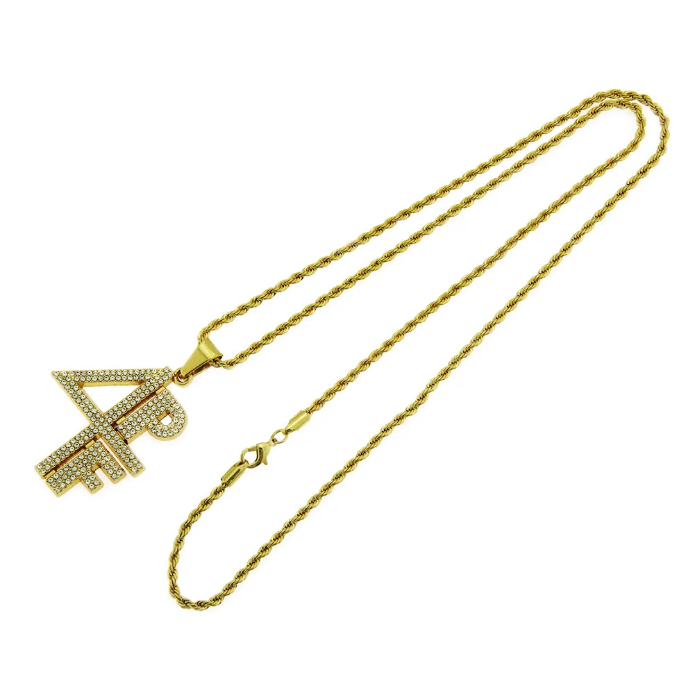 4PF Gold Plated Pendant Necklace for Men Hip Hop Bling Zircon Chain Urban Streetwear Rapper Jewelry Gift