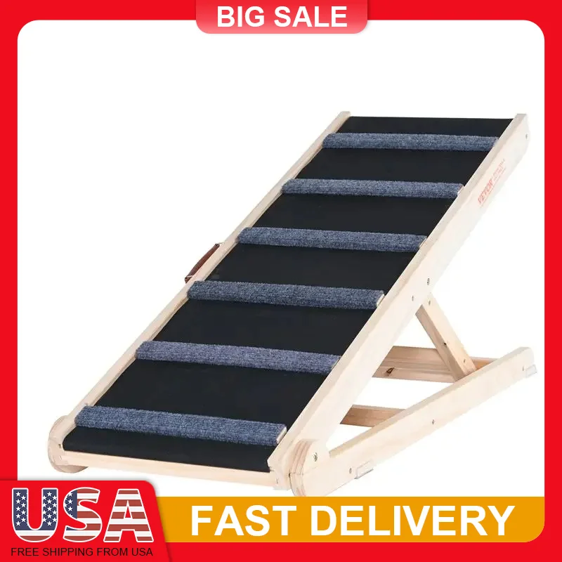 

Dog Ramp Folding Ladder Anti-slip High Adjustable Wooden Pet Ramp Removable for Small Old Dog Climbing Stairs Sofa Car Bed