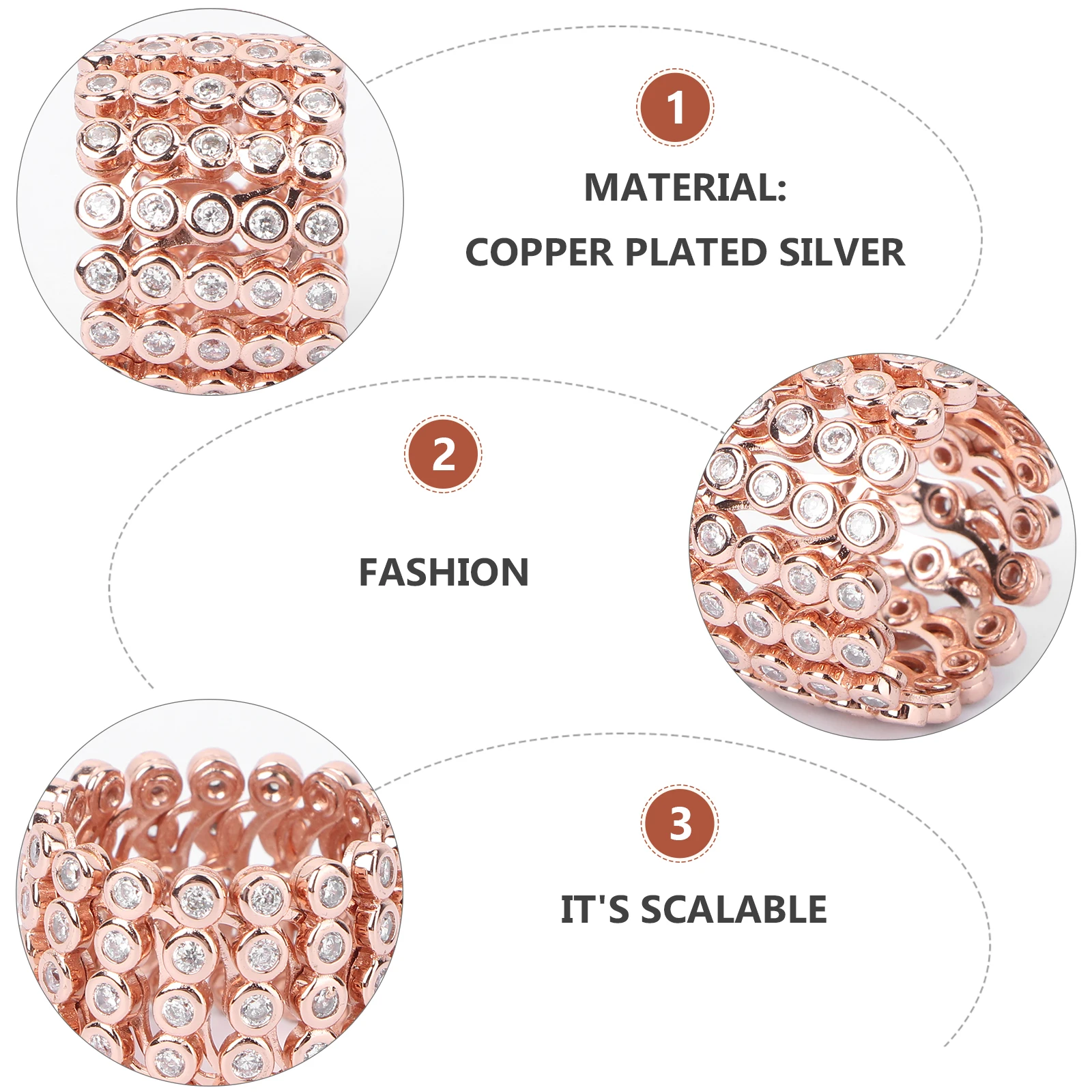 

Retractable Ring Bracelet Elegant Rings Finger Stretchy Jewelry Hand Decoration Safety Chain for Women Copper Ornament