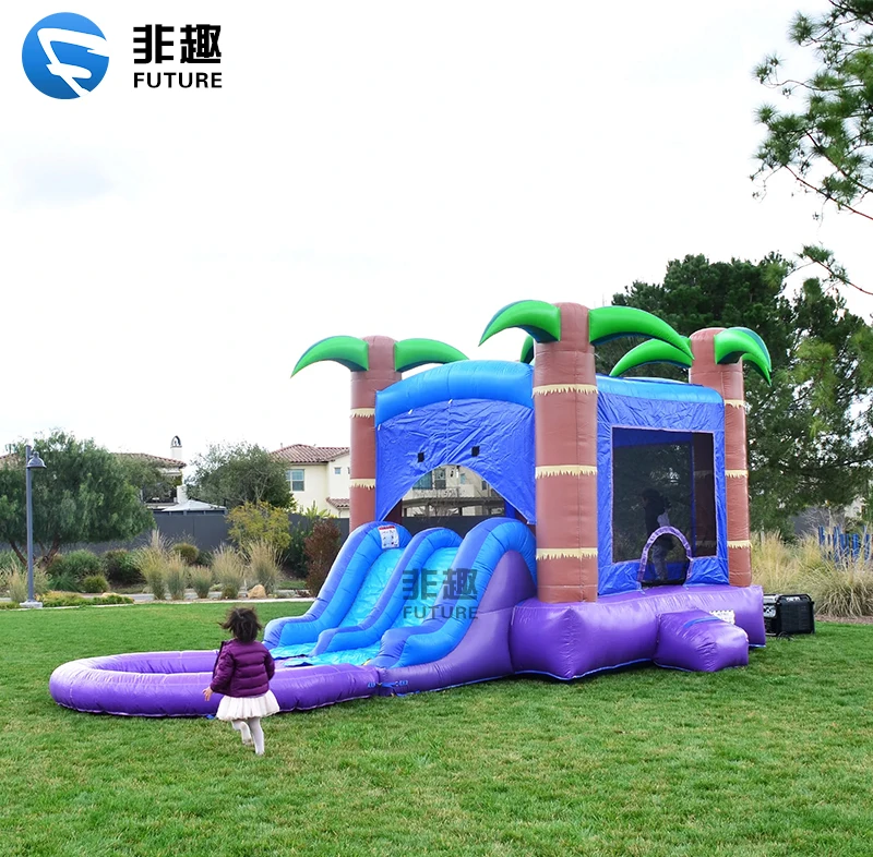 

Sea Shipping Tropical Palm Tree Inflatable Wet/Dry Combo Bouncer With Slide And Bouncy Jump Pool