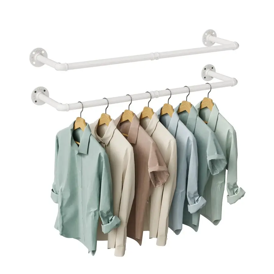 

Настенная вешалка для одежды из промышленных труб, набор из 2 штук, 38,4 дюйма, сверхпрочная, из железных труб, многофункциональная, для одежды и текстиля