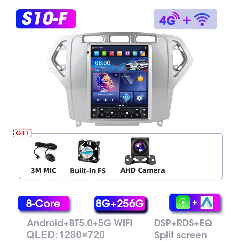 Srnubi Android Autoradio voor Ford Mondeo mk4 Galaxy A/C 2007-2010 Multimedia Video 2Din 9.7 "4G WIFI Carplay Auto Navigatie