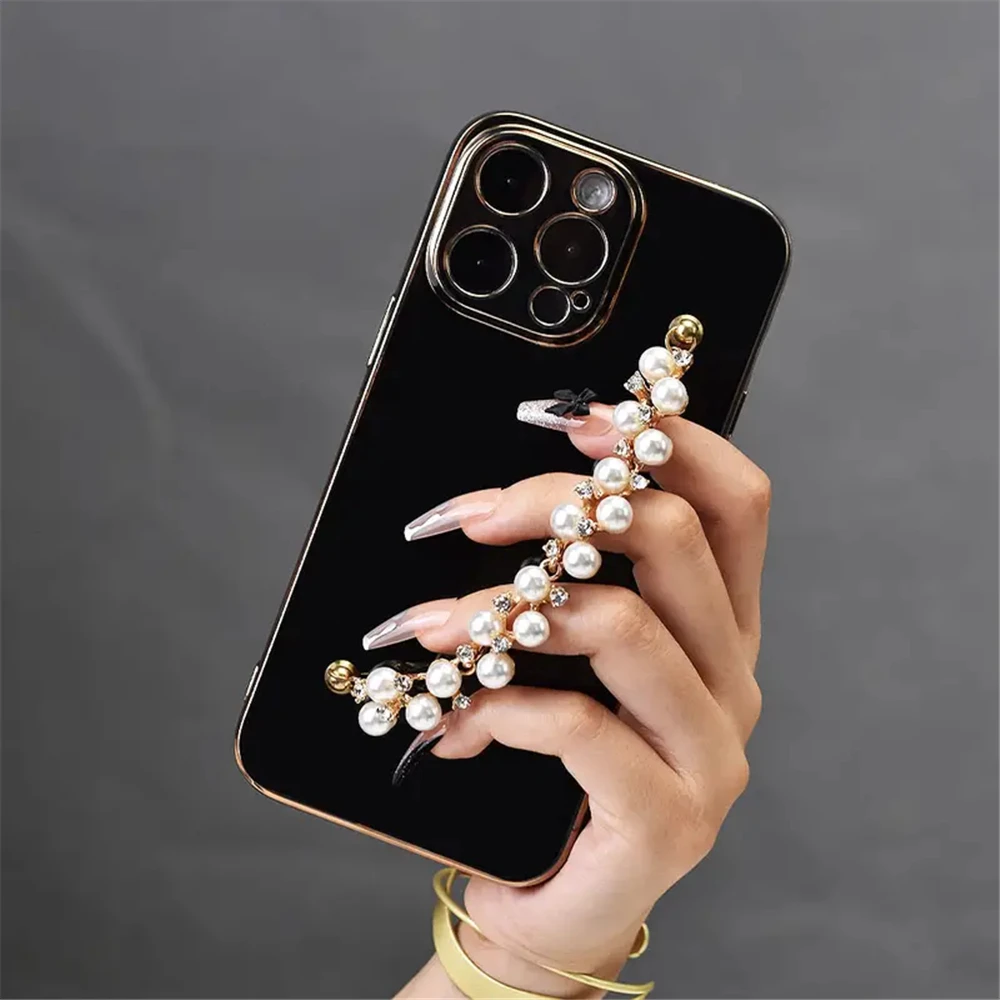 Diamond Pearl Bracelet Chain Case for Samsung Galaxy S23 S22 S24 Ultra S21 Plus S20 FE S10 S9 S8 Soft Silicone Painting Cover