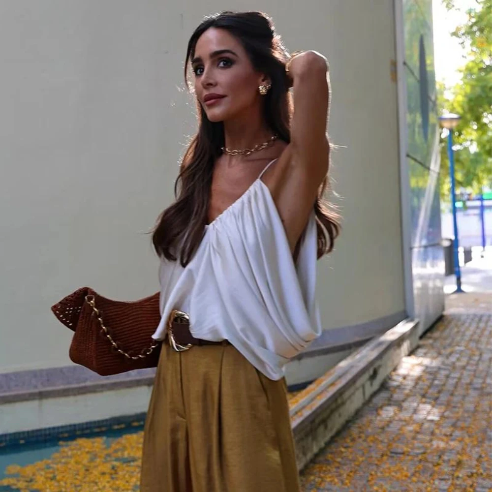 New Slip Tops Fashion Satin Elegant Crop Top Woman Sleeveless Thin Straps Short Tops For Women Backless Sexy Party sexy backless