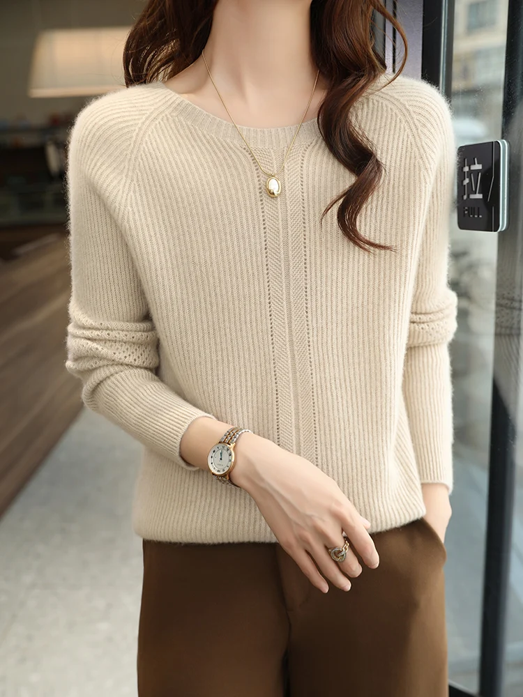 Classic 100% Merino Wool Women Sweater Autumn Winter Striped Knitwear Casual Thick Pullover Long Sleeve Cashmere Clothing Tops