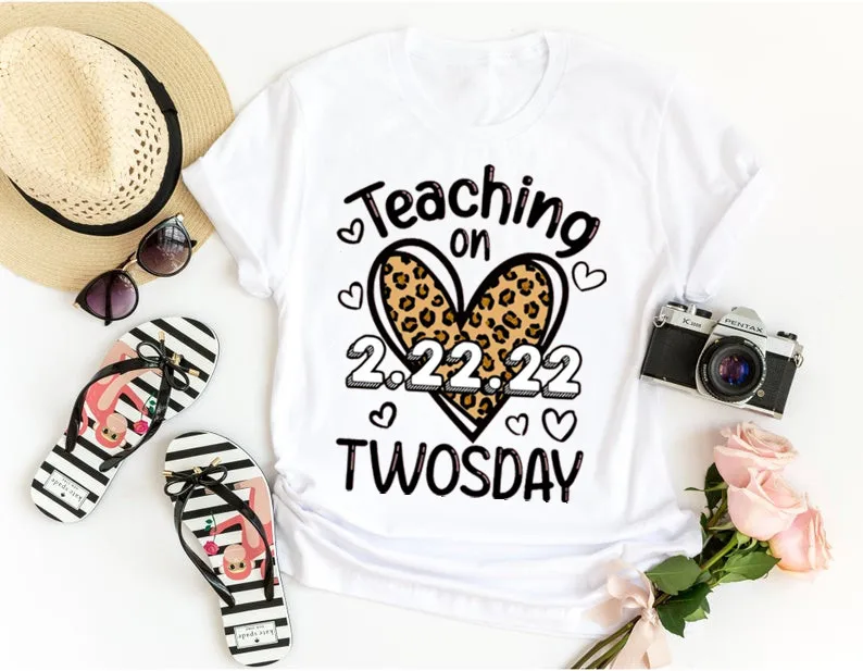 Teaching On 2-22-22 Twosday Shirt, Funny Twosday February 22nd 2022 2sday Happy 2nd Teacher 22222 100% cotton Unisex goth y2k