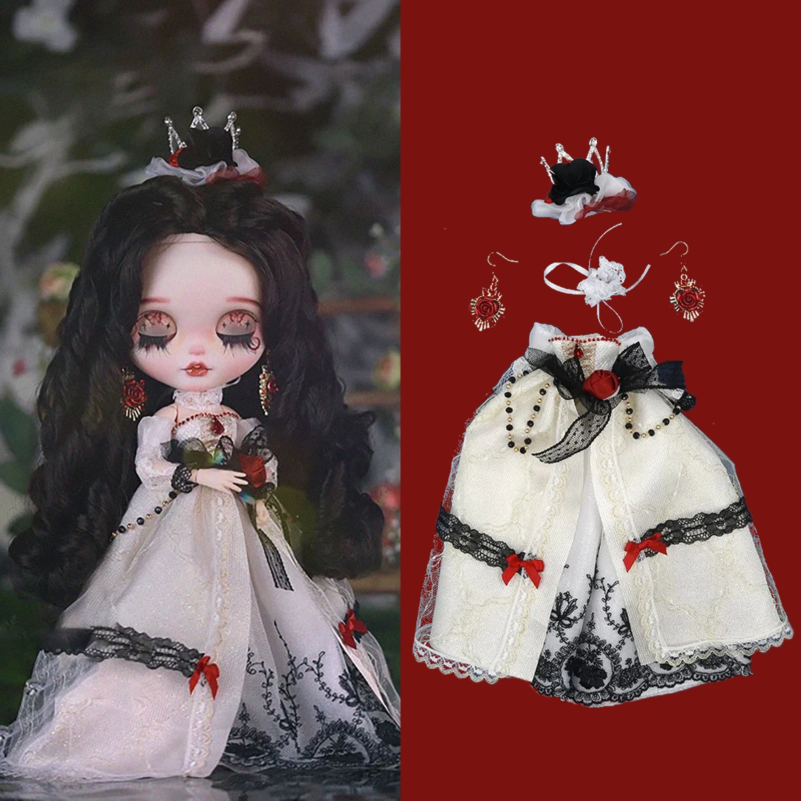 

Blyth Doll 19 Joints Body 30CM 1/6 Doll Clothes Luxurious Court The White Queen Dress Ceremonial Dress Crown Suit Gift Toy