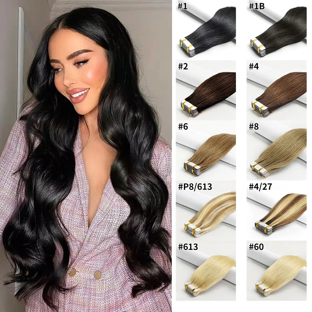 

Tape In Hair Extensions Human Hair Straight Color 1B 100% Remy Skin Weft Adhesive Glue On For Salon High Quality for Woman