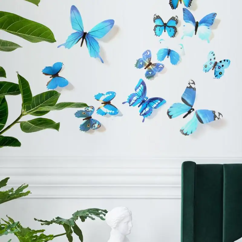 48pcs/4set 3D Crystal Butterflies Wall Decor Simulation Butterflies Wall Sticker Artificial Butterfly Living Room Home Decor