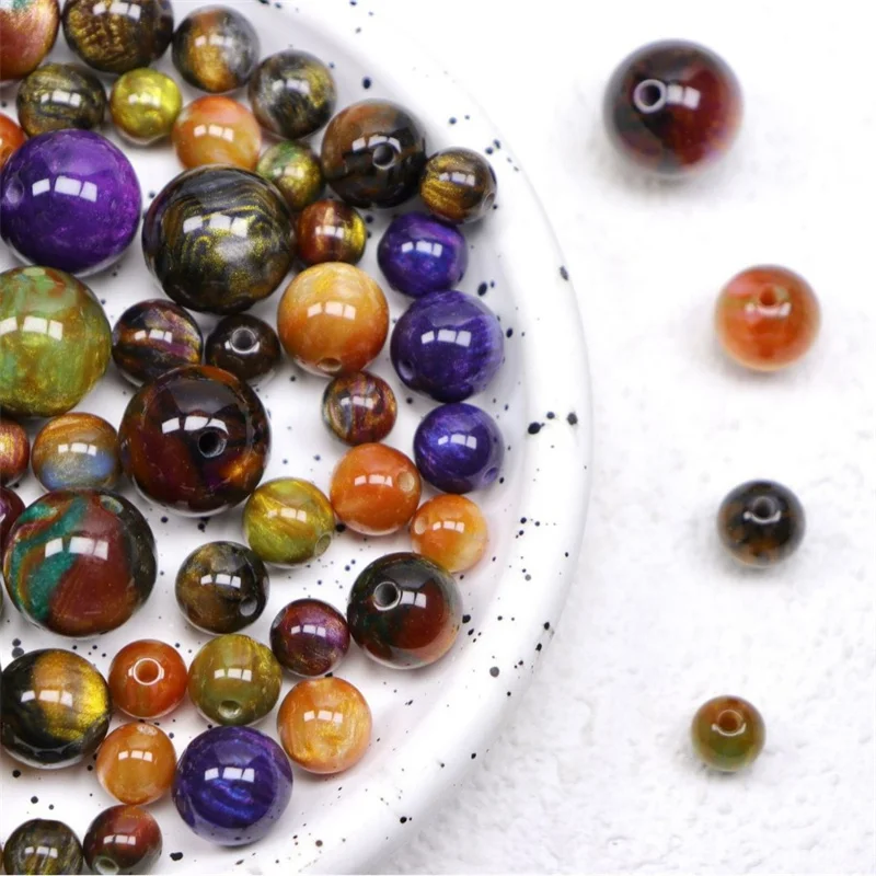Newest 100pcs/lot 8mm 10mm 12mm 16mm color pattern print geometry rounds shape resin straight hole beads diy jewelry accessory