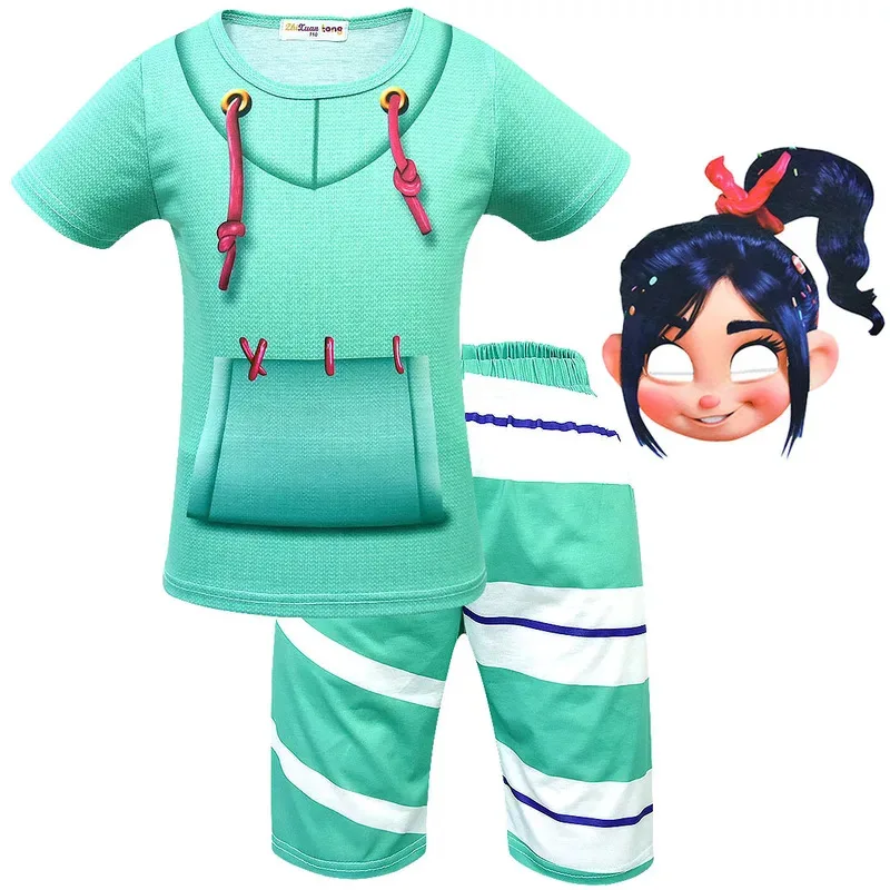 Vestiti per ragazze di Halloween Anime Vanellope Von Schweetz Costume cosplay Felpe con cappuccio Pantaloni Abito uniforme Wreck-It Ralph Abbigliamento per bambini