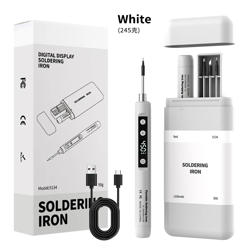Portable Soldering Iron Set With Digital Screen 5V Quick Heat 8s Adjustable 180-450C For Electronics Maintenance With 3 Tips