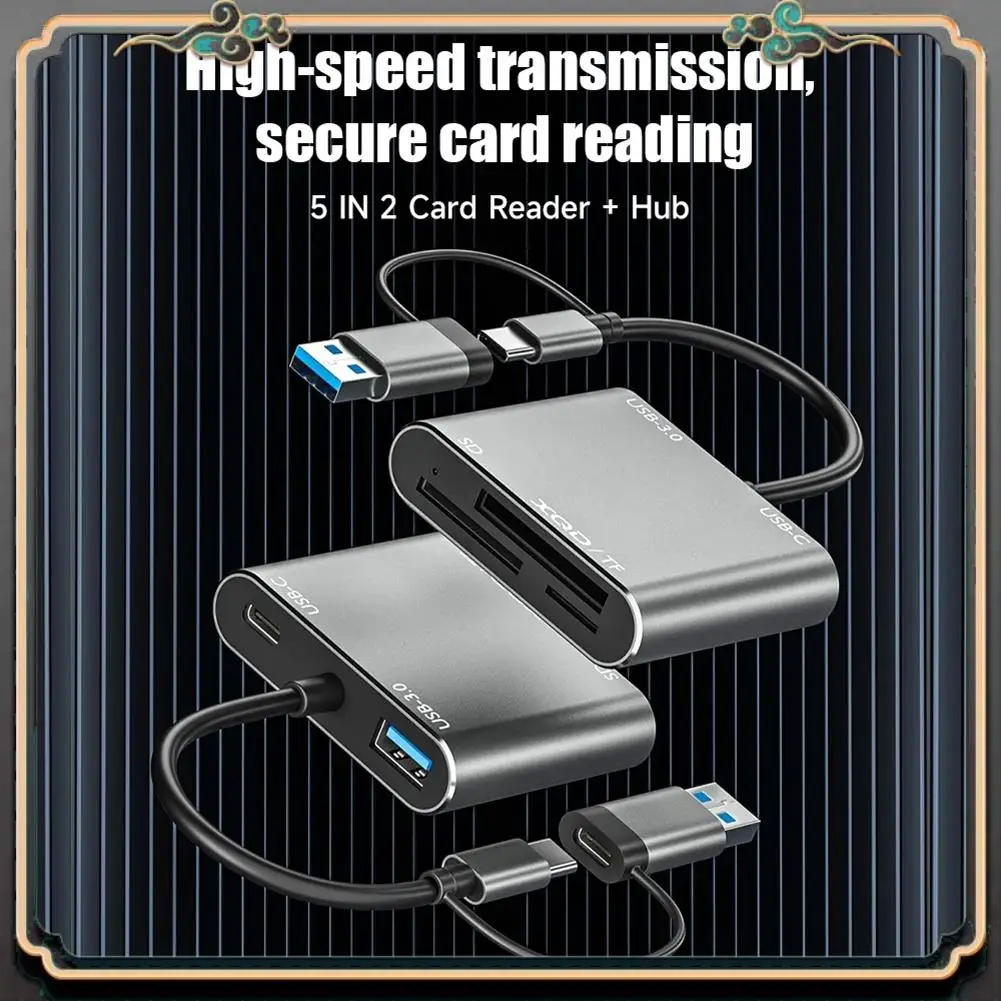 

ASMA-New USB 3.0 Memory Card Reader 5 In1 USB-C To TF SD XQD Card Reader Adapter For Iphone 15 Pro/Max Pro/Air 2023
