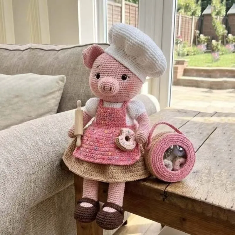 Handmade Crochet Doll Knitted Donut Baker Piglet dolls Crochet Dolls For Home Accessories Craft Toy Ornaments Finished Dolls