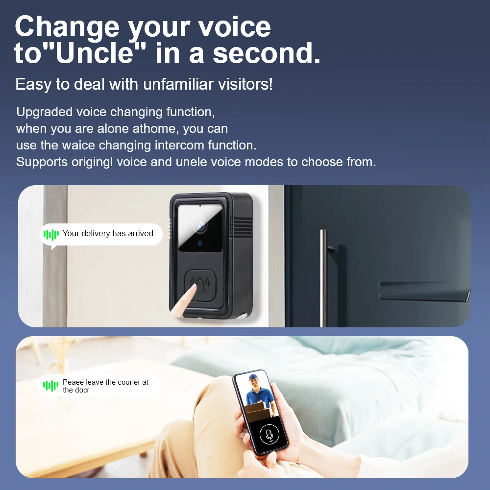 Smart Home Security WIFI Night Vision Secure Camera Wireless Video Doorbell Two Way Intercom Voice Change HD Door Bell For Home
