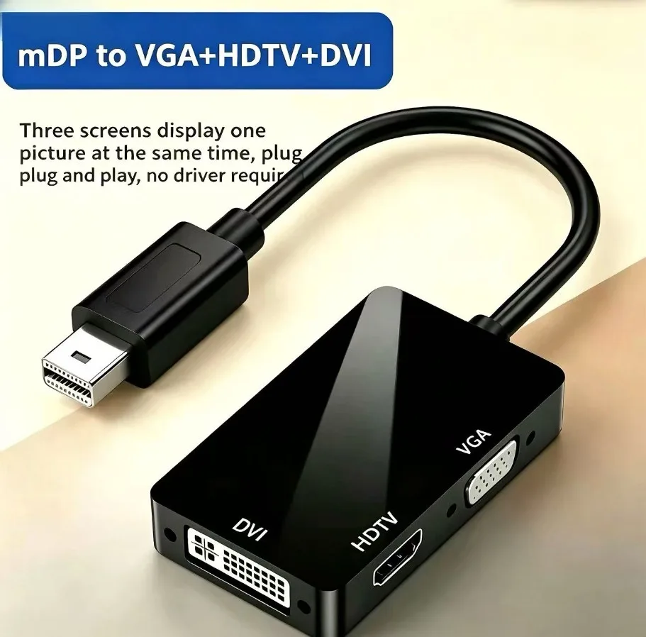 Mini DP to HDMI-compatible VGA DVI 3 IN 1 Thunderbolt 4K Converter Cable For Macbook Laptop PC HDTV Monitor Projector Office Use