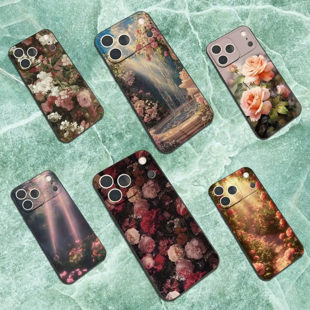 

Oil painting Rose Art Case For iPhone 17,16,15,14,13,12,11 Plus,Pro Max,XS,X,XR,SE,Mini,8,7,Soft Silicone Black Cover