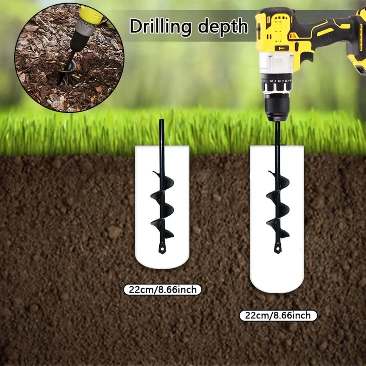 Garden Auger Drill Bit, 2Pcs Soil Bulb Planter Spiral Hole Digger for Planting Flowers Vegetables