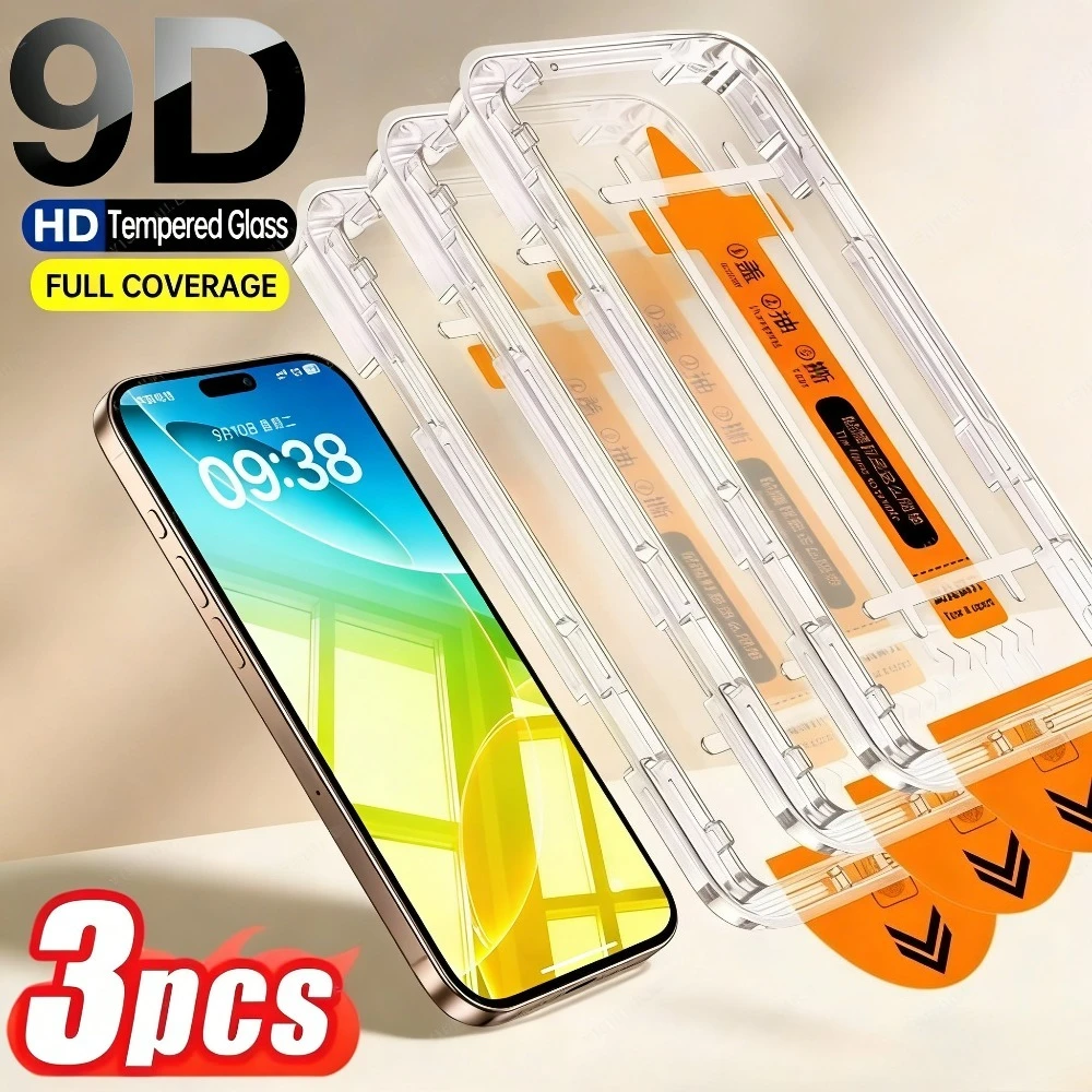 

3Pcs Ultra Clear Tempered Glass for iPhone 17 16 15 14 Pro Max 17e 16 15 Plus Air 13 12 11 Pro One Click Installation Protector