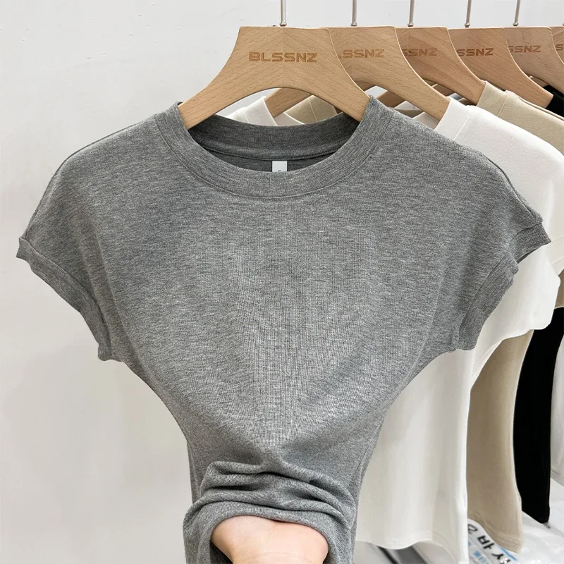 Camiseta Harajuku de cuello redondo para mujer, camiseta de manga corta de algodón ajustada a la moda, camisetas de verano para mujer, ropa nueva 2026