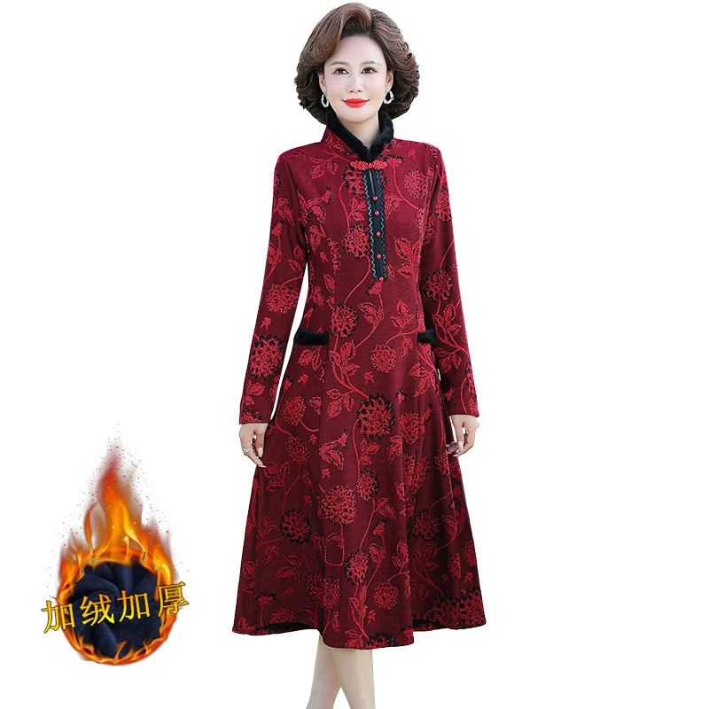 Frauen Herbst Winter Jacquard Kleid Dame Langarm Party Velours Kleid Langarm lässig A-Linie lange Plüsch Kleid elegante Vesito