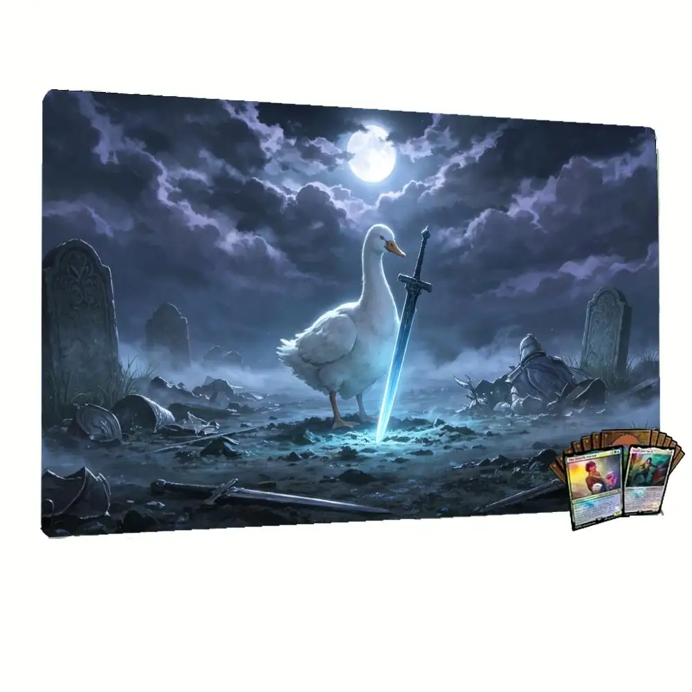 Fantasy White Goose Sword Full Moon Night Scene Extended Mouse Pad Card Game Table Mat for Laptop Office Decor