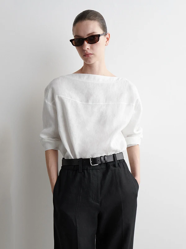 

Casual Chic Belted Long Sve Linen irt Women's Spring Summer New Arrival Simple Bla White Commute Friendly Design