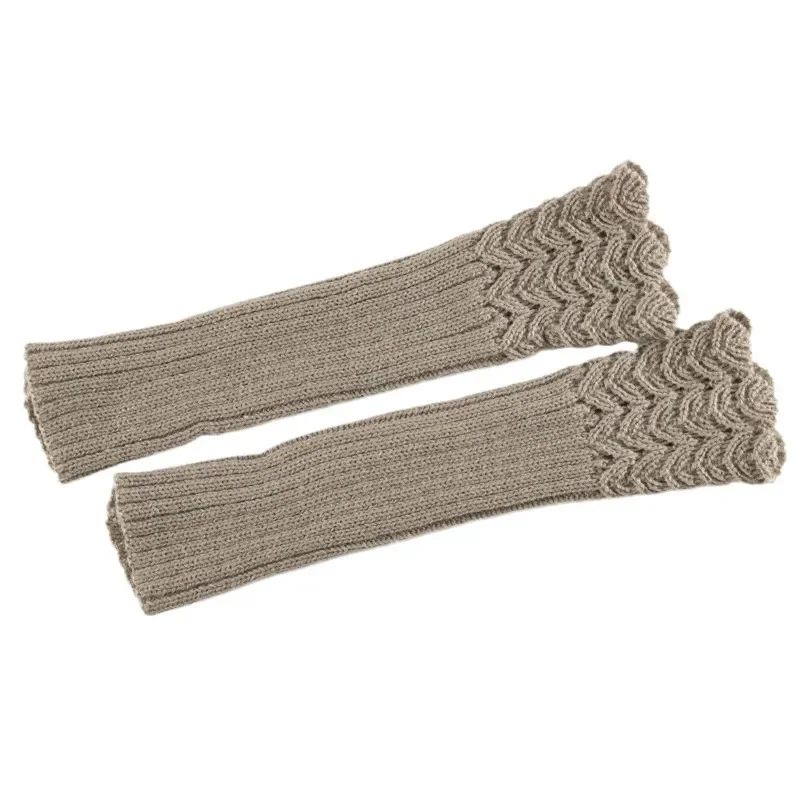 Fish Scale Print Knitted Fingerless Gloves Unisex Medium Long Wool Sleeve Thermal Warm Gloves for Autumn & Winter Wear