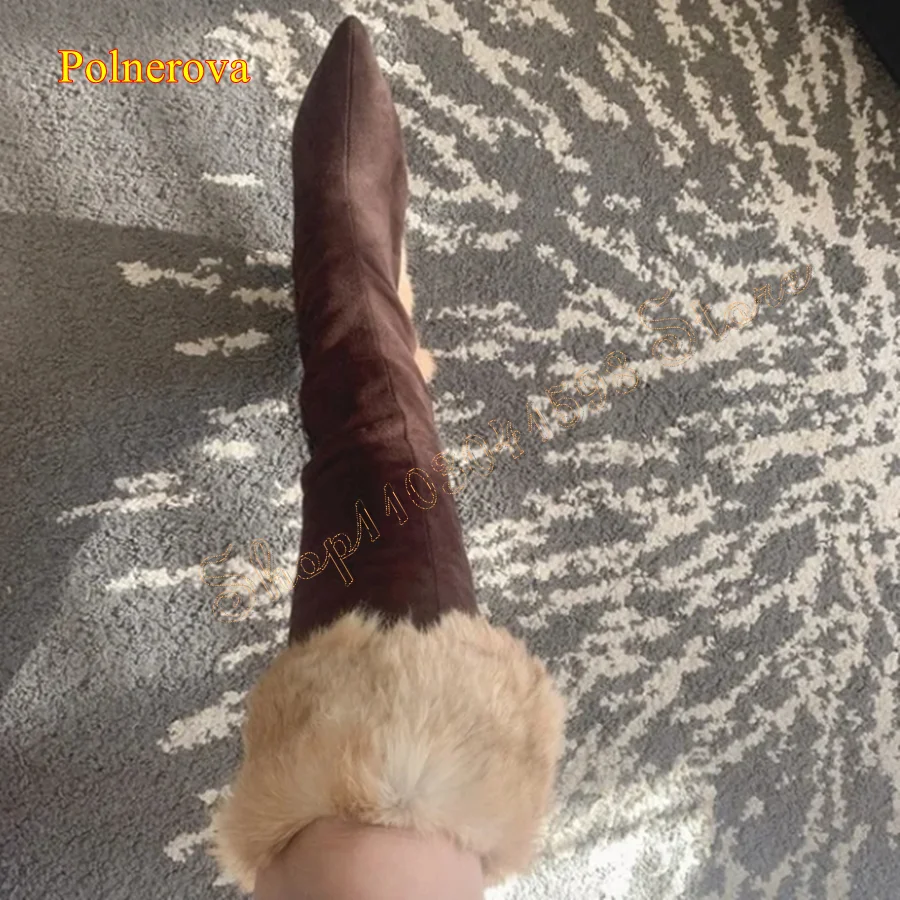 

Winter Furry Warm High Heel Boots,Pointed Suede Taper Heel Knee High Boots Women Boots Plus Size 2023 New Zapatos Para Mujere